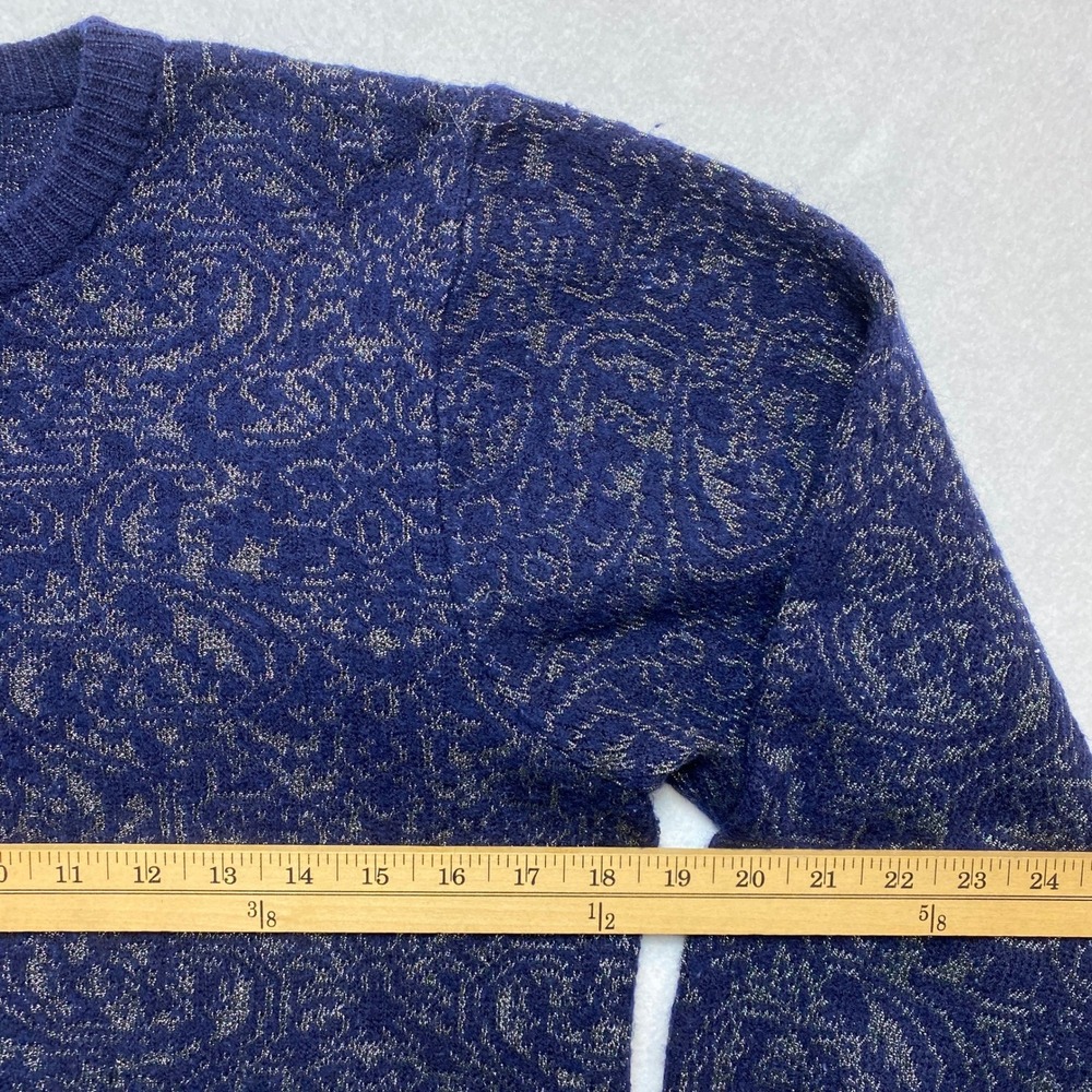 Louis Joone Knit Sweater Womens Small Blue Metallic Patterned Pullover - Picture 7 of 8
